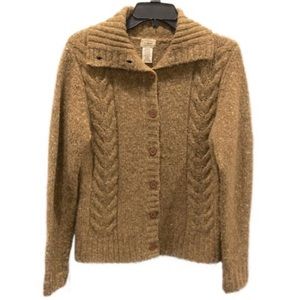 LL BEAN wool-blend cable knit cardigan S